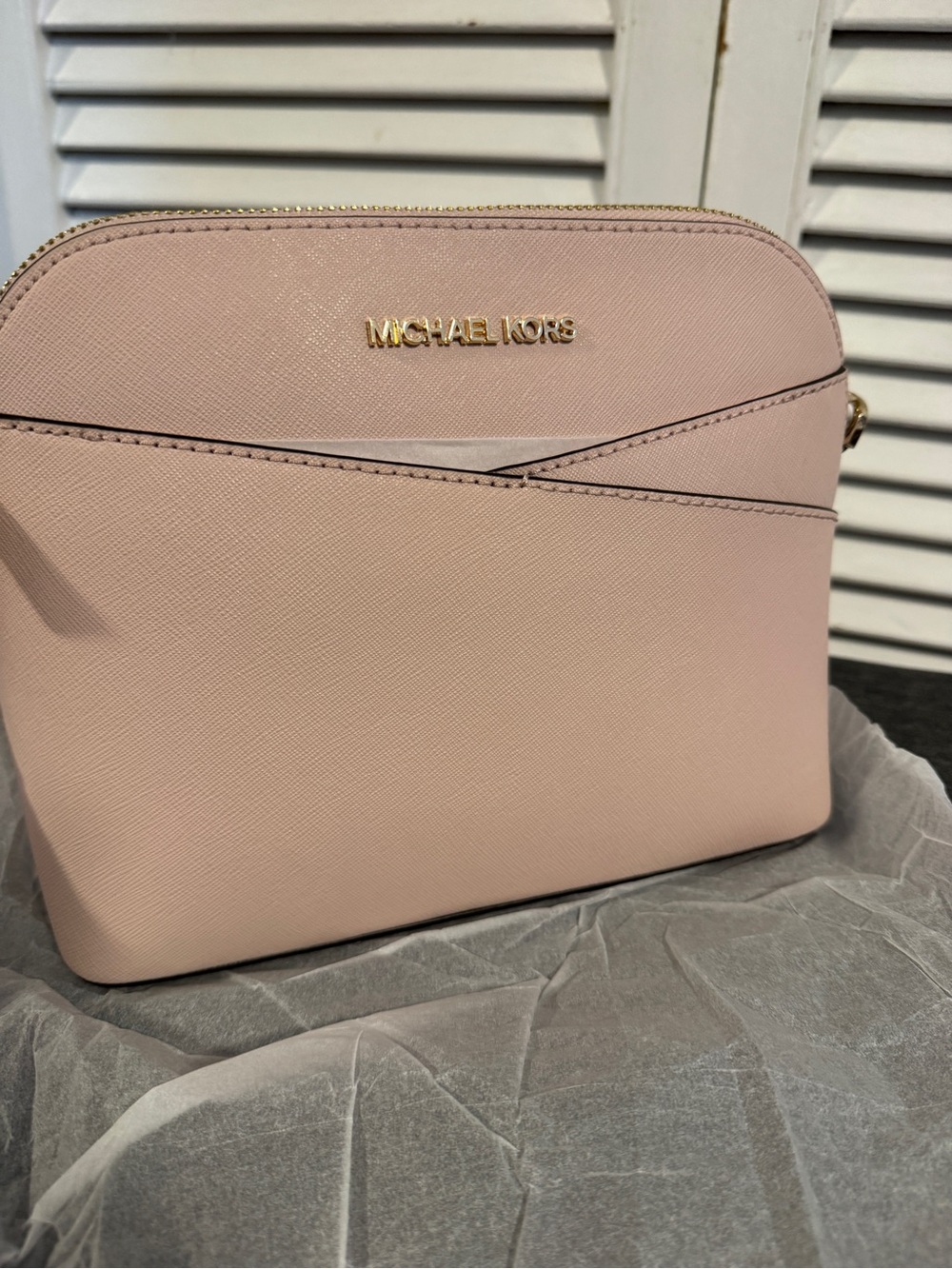 Michael Kors Pale Pink Saffiano Crossbody Bag with Gold Logo